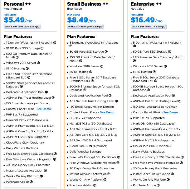 ACCU Web Hosting Plans