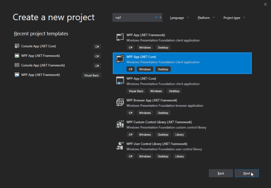 creating wpf project